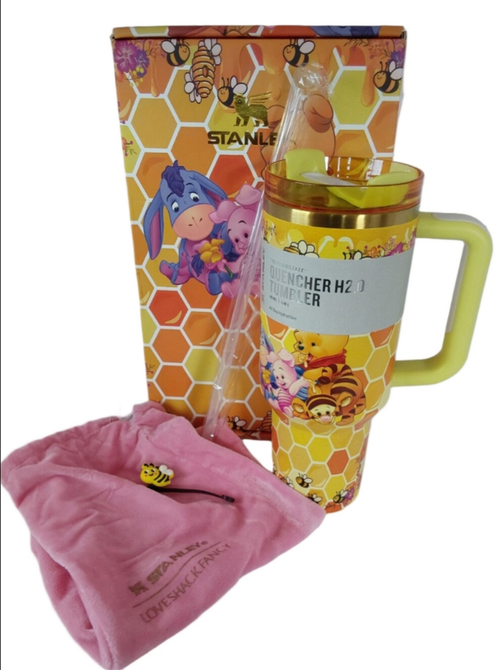 Stanley Honeycomb Winnie the Pooh Yellow and Pink Travel Tumbler 40oz